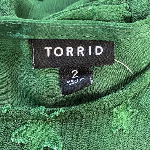 Torrid Green Star Semi-Sheer Long Sleeve Elastic Waist Blouse, Size 2X #274 - Picture 6 of 10